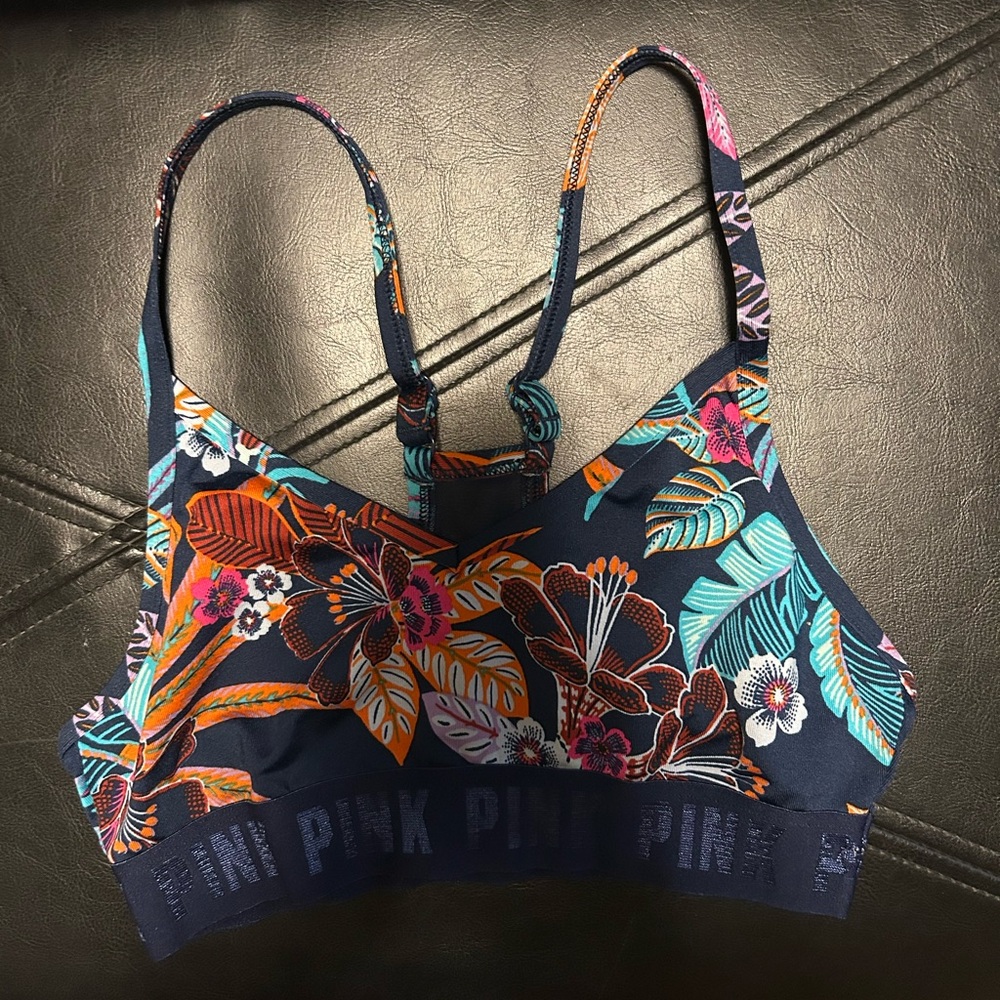 PINK Victoria's Secret Tropical Floral Sports Bra - Navy and Multicolor